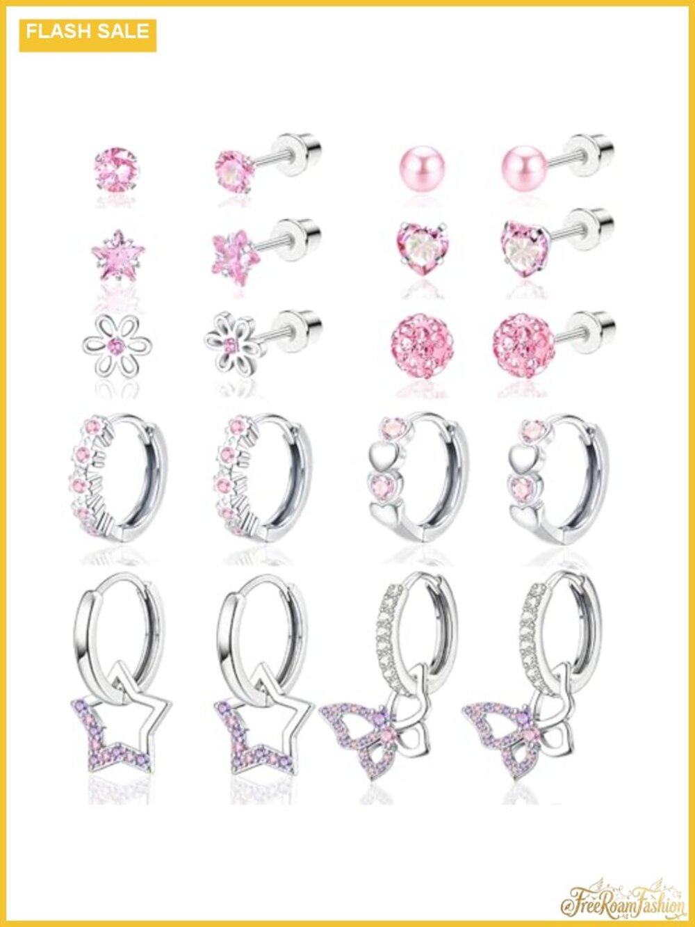 10 Pairs Hypoallergenic Stainless Steel Screw Back Stud Hoop Dangle Earrings Set